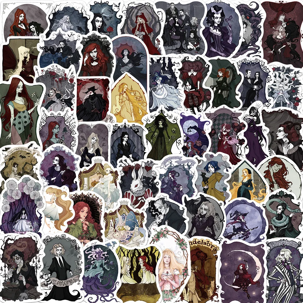 

10/30/50pcs Gothic Cool Black Fairy Tale Magic Witch Stickers Scrapbook Skateboard Laptop Luggage Bike Kids Cartoon Sticker Toy