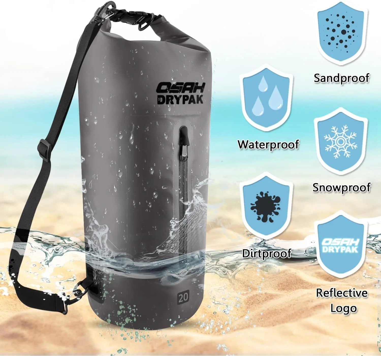 Водонепроницаемая сумка OSAH DRYPAK сухая 5 л/15 л/20 л с регулируемой линией для пляжа