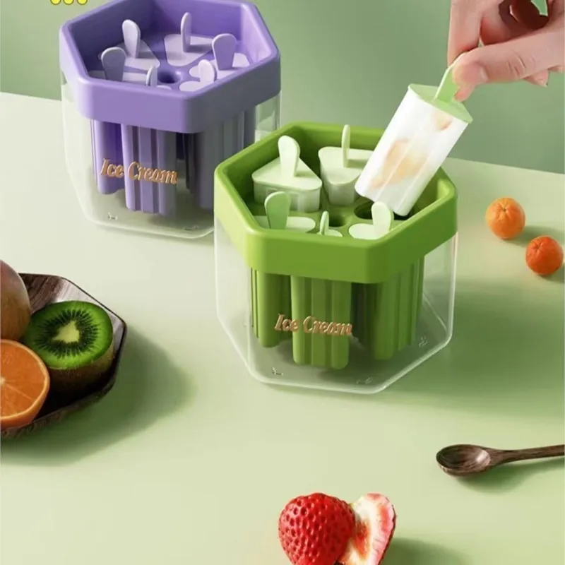 

Homemade Ice Cream Popsicle Mold, DIY 6 Ice Lolly Mould with Holder, Frozen Tray, Children Summer Ice Cream Mould