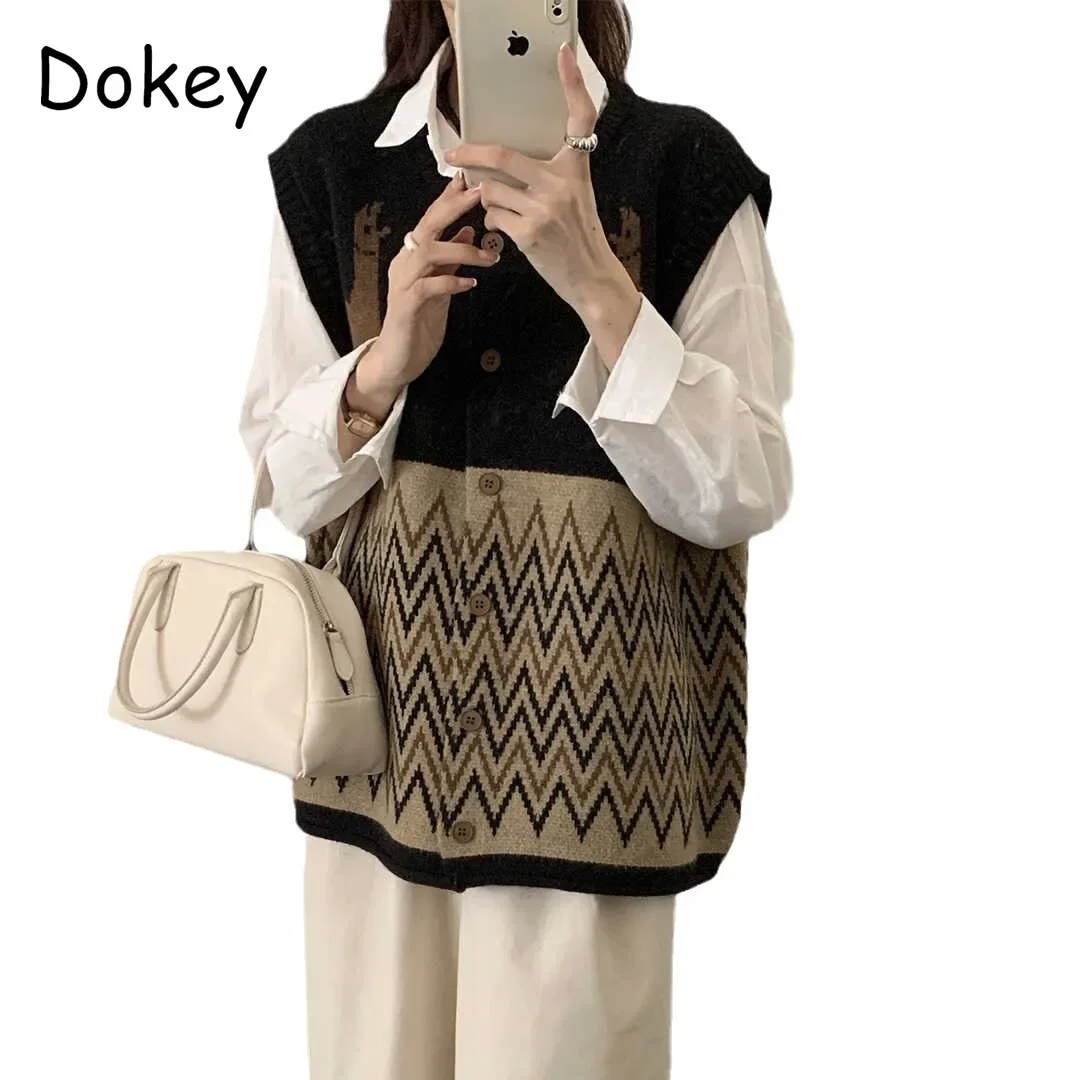 Винтажный вязаный свитер в национальном стиле богемном жилет для женщин осенний