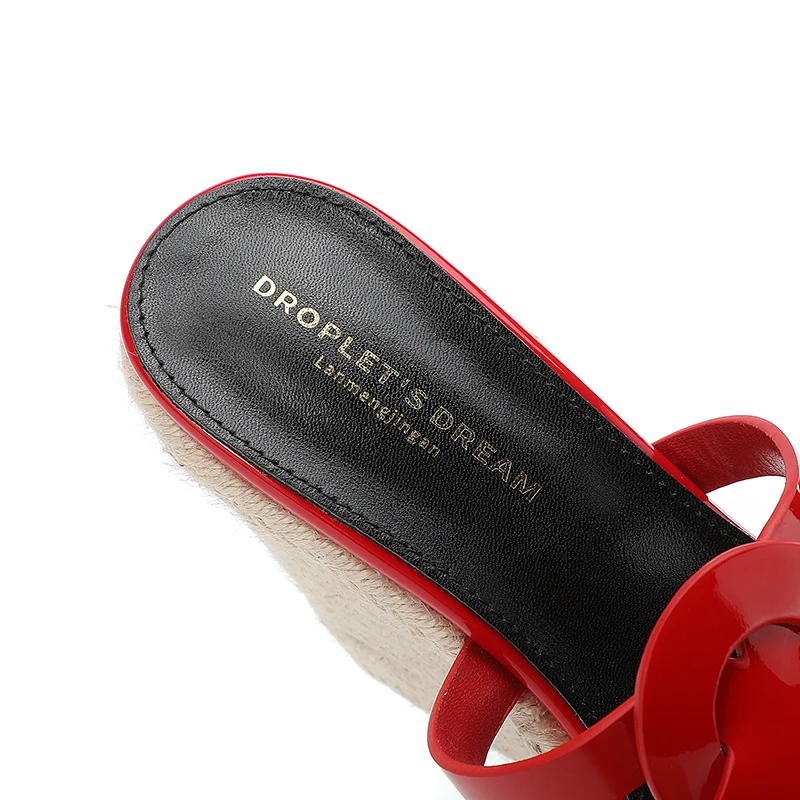 2023 Summer Ultrahigh Heel Women's Slippers Lacquer Leather Hemp Sandals Fashion Open Toe Shoes Outdoor High Heel Slippers34-43