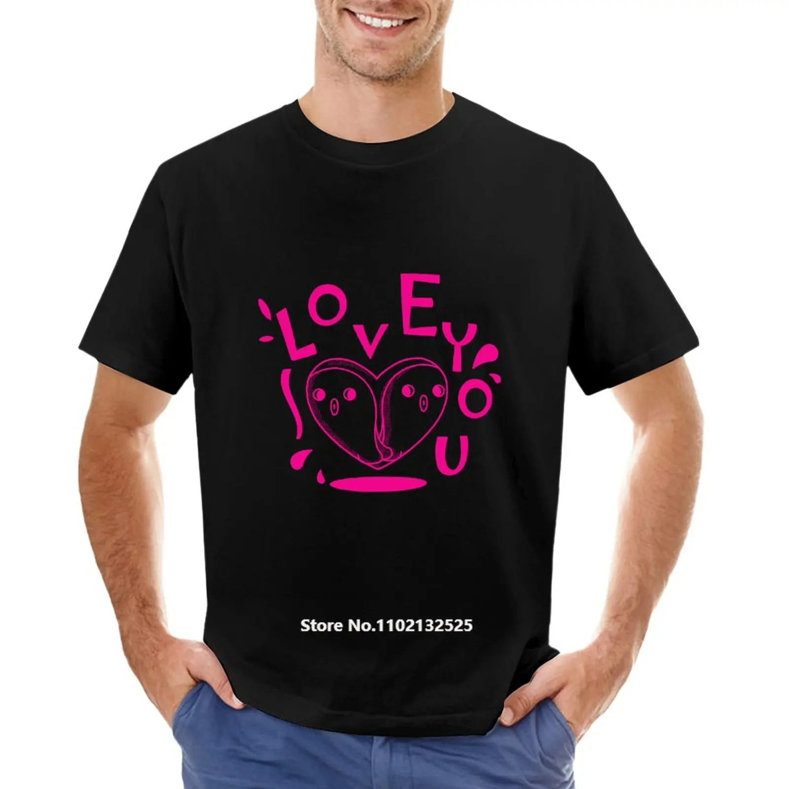 

Love You Heart Pattern Men T Shirt Cotton Short Sleeve TShirts O Neck Hip Hop Casual Streetwear Tops