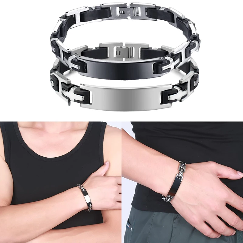 

2022 New Fashion 2 Color Stainless Steel Silicone Bracelet Men Jewelry WristBand Punk Style New Design Men Bracelet Rubber Charm