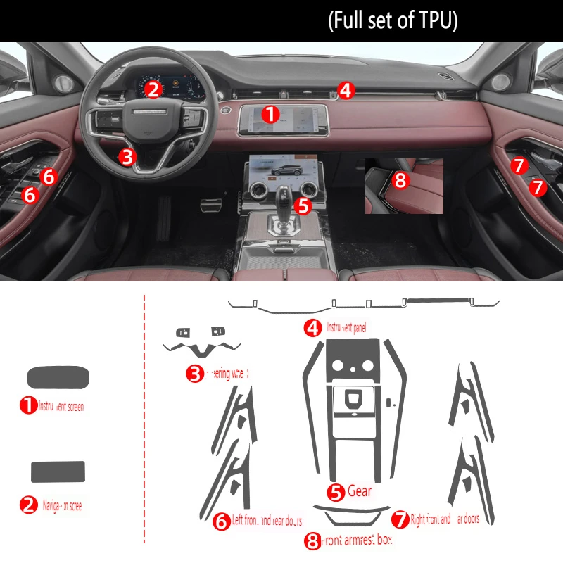 

Прозрачная пленка из ТПУ для Land Rover Range Rover Evoque 2021, наклейка для салона автомобиля, консоль, приборная панель, защитные аксессуары для экрана
