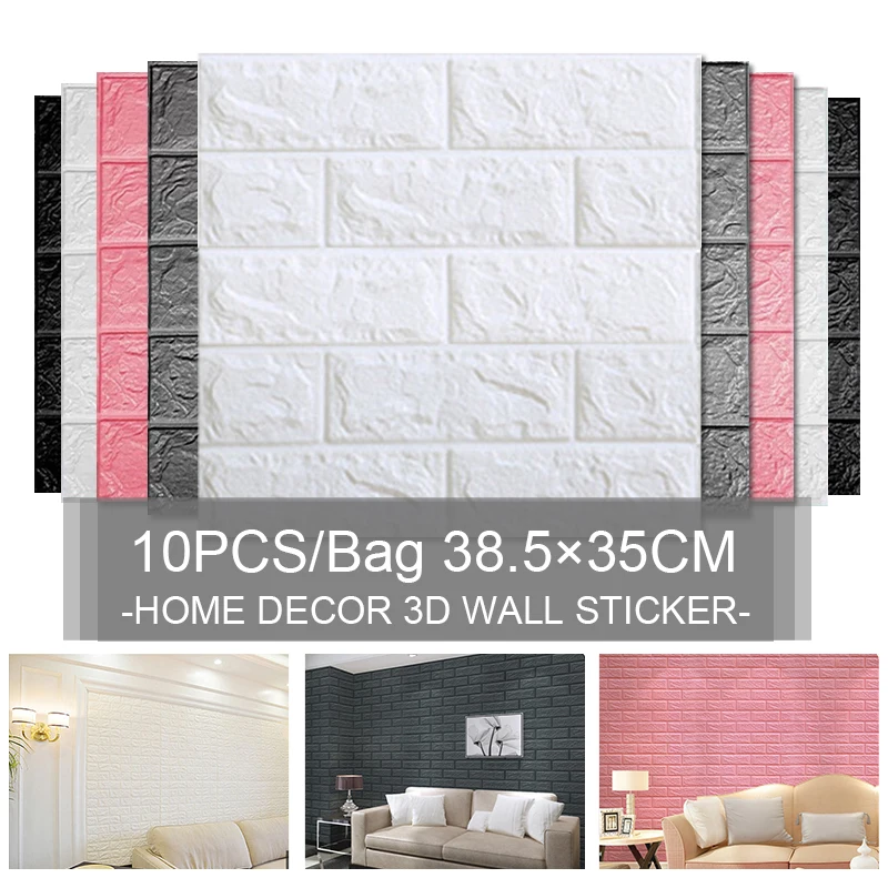 

10pcs/bag 3D Wall Sticker Imitation Brick Bedroom Decoration Waterproof Self Adhesive Wallpaper For Living Room Kitchen Decor