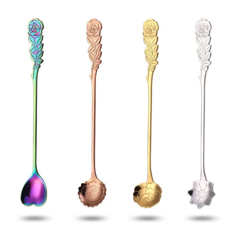 

4Pcs Flower Spoon Set Small Teaspoon Coffee Spoon Cute Ice Cream Dessert Spoon Silver Gold Stainless Steel Spoon For Coffee Tea