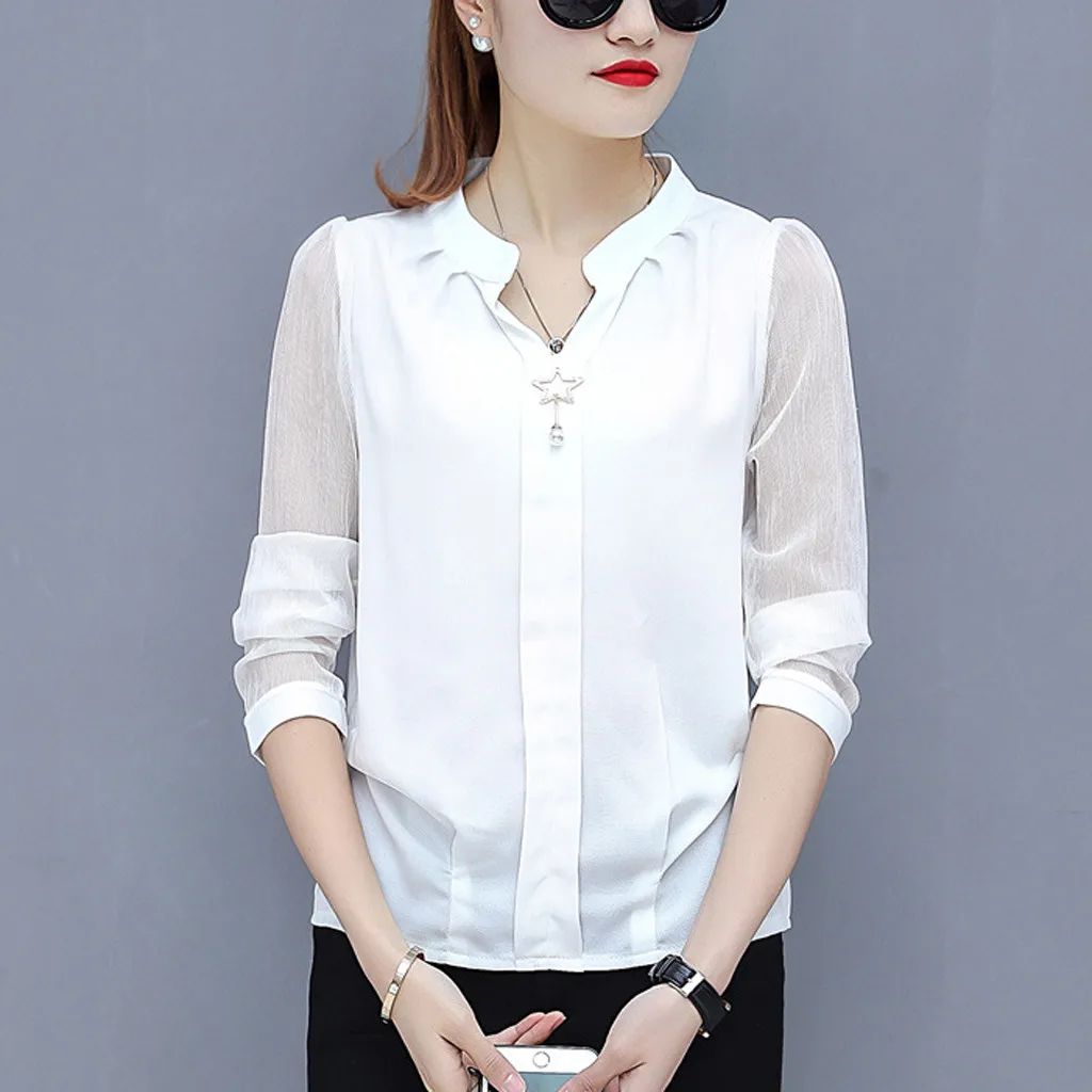 Camisa blanca de manga larga para mujer, blusa transparente para primavera y verano, ropa coreana para mujer