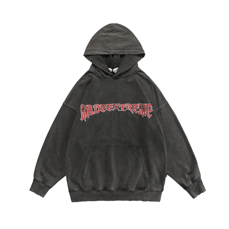 

Autumn Harajuku Cotton Hooded Sweatshirt Black Hip Hop Men Sweatshirt Hoodie Streetwear Jesus Letter Print Washed Pullover 80