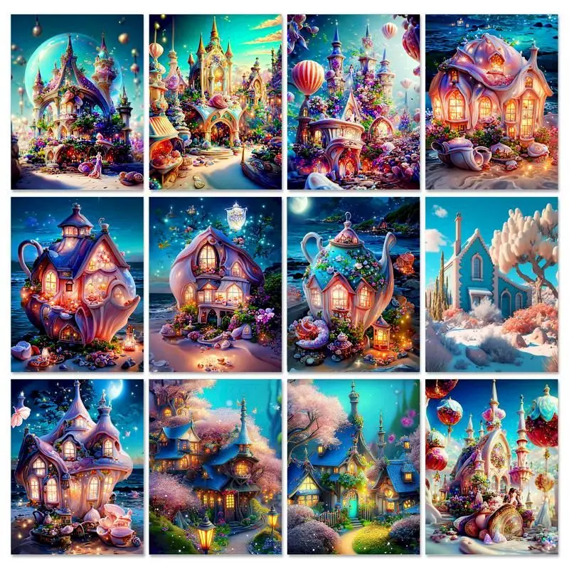 

GATYZTORY Acrylic Painting By Numbers Wonderland Castle Coloring By Numbers For Adults Kids Handicrafts Paint Kit Home Decors