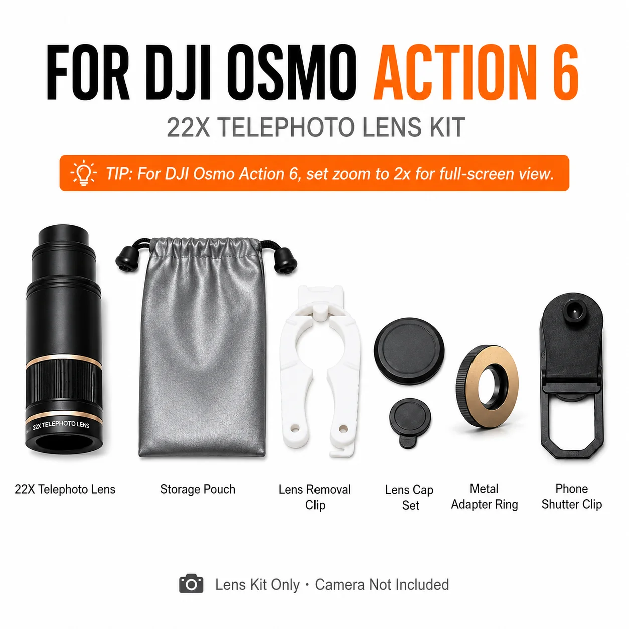 22-кратный телеобъектив для DJI Osmo Action 4 5 Pro 6, объектив с большим зумом, 17 мм, алюминиевый аксессуар для экшн-камер (art.: 3920dc702bf6b) - 3920dc702bf6b