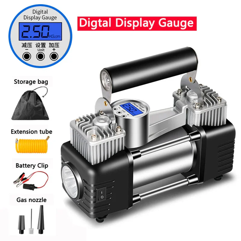 12v Dual Cylinder Inflator Pump Car Tyre Inflator With Led Flashlight Inflator