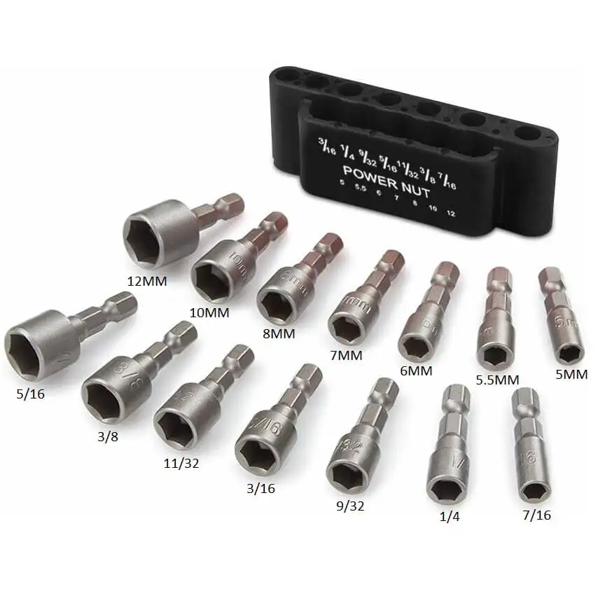 

Power Nut Driver Drill Bit Set 14pcs Hex Socket Sleeve Nozzles Adapter 1/4-12mm Nut Driver Set Drill Adapter Power Tool Parts