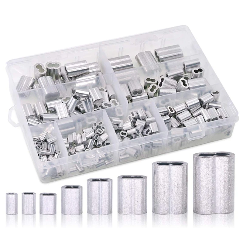 

320Pcs 8 Sizes Of Aluminum Crimping Lasso Sleeve Ferrule Assortment Kit, Suitable For Cords And Cables