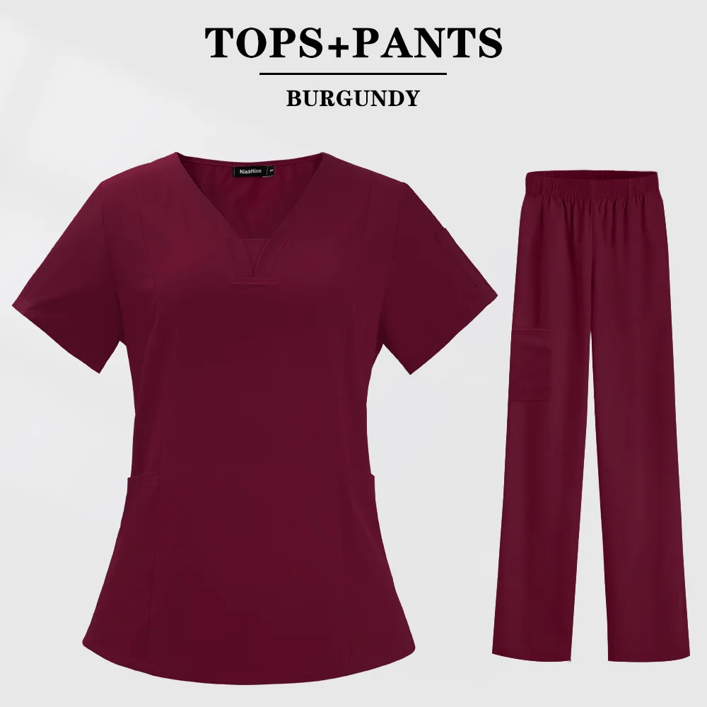 Костюм медицинский однотонный унисекс с V-образным вырезом и карманом