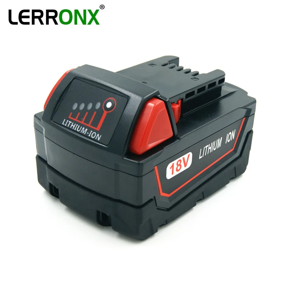 

LERRONX High Capacity 5000mAh 18V Lithium Power Tools Rechargeable Battery for Milwaukee M18 Drill Bateria 48-11-1811 48-11-1850