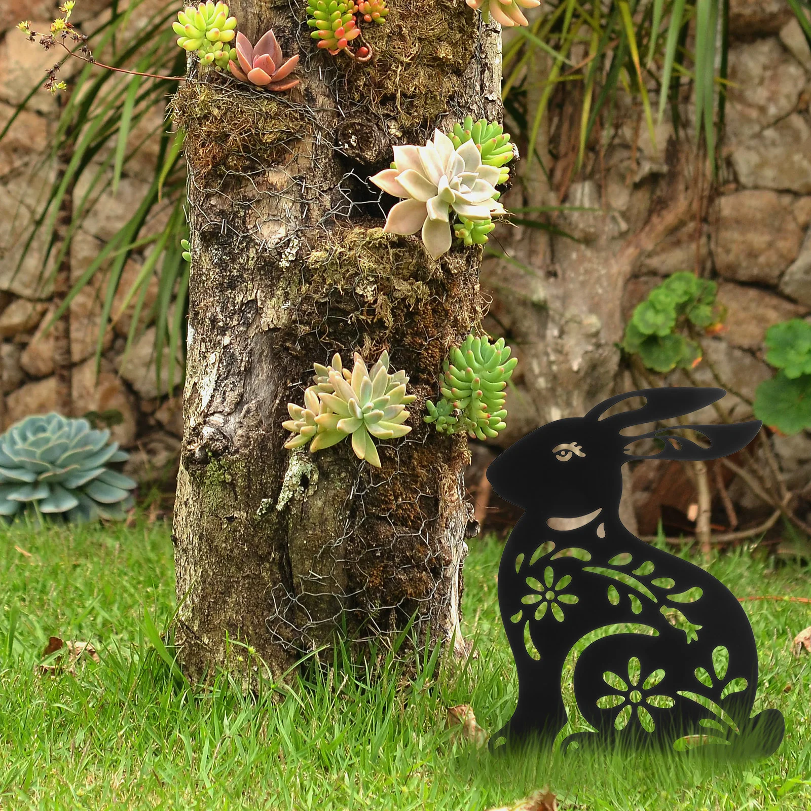 

Rabbit Ground Plug Decorative Insert Stake Bunny Garden Signs Metal Yard Stakes Lawn Wrought Iron Outdoor Ornaments