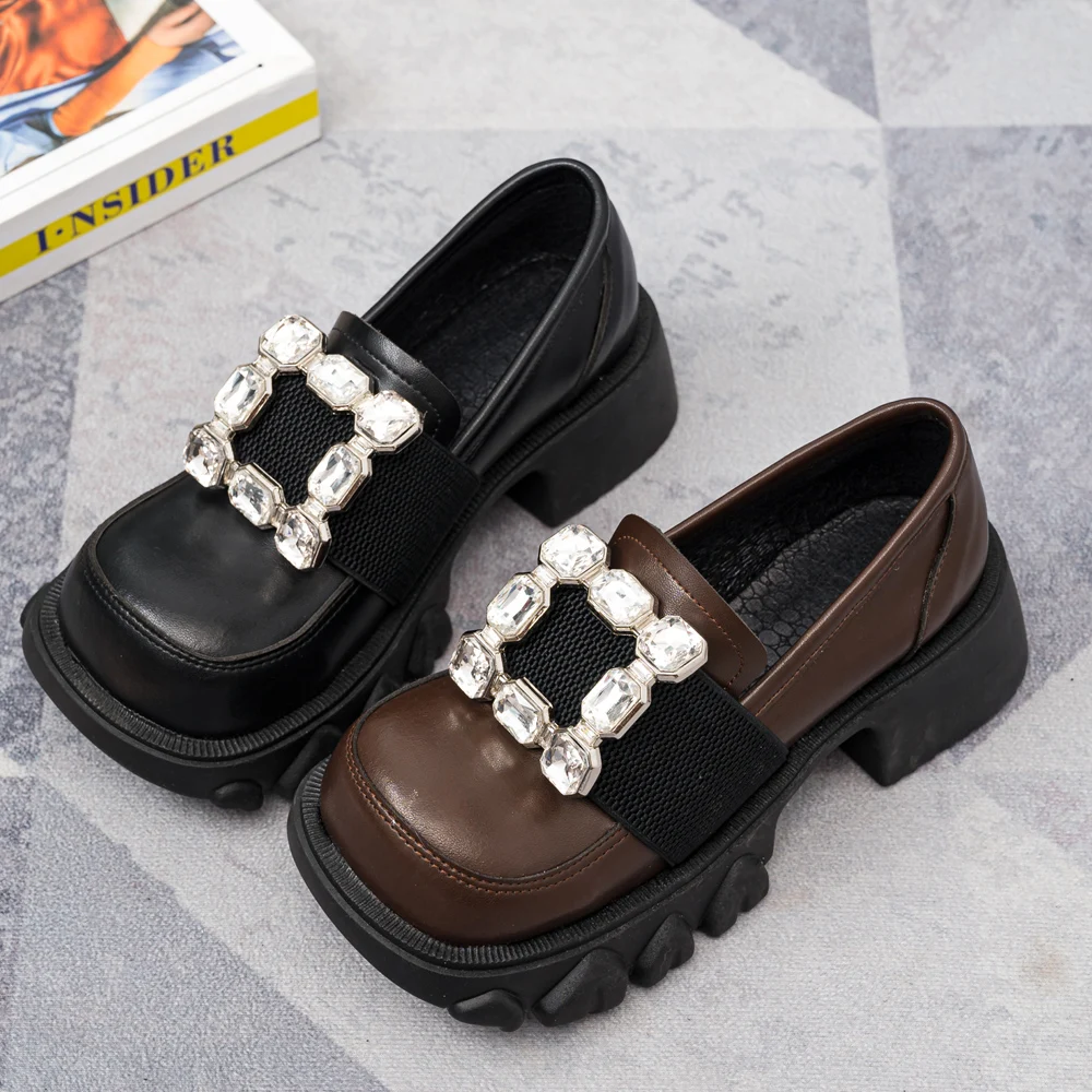 

Women Shoes Thick Bottom Mary Janes Crystal Squre Toe Shoes Fashion Spring/Autumn Shoes Plus Size