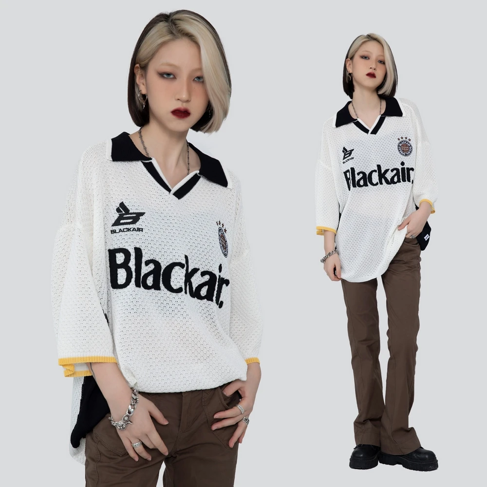 

2022 spring and summer retro embroidery men color block oversized sweater men punk clothes knitted sweater