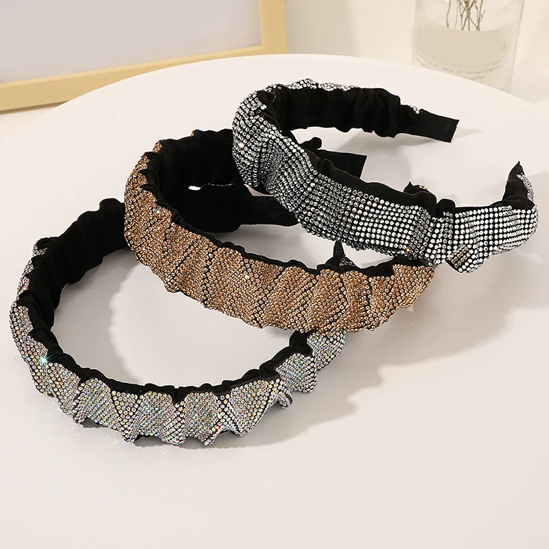 

Fashion Women Headband Shining Rhinestone Headwear Pleated Casual Hairband Adult Hair Accessories Hair Hoop Temperament 1PCS