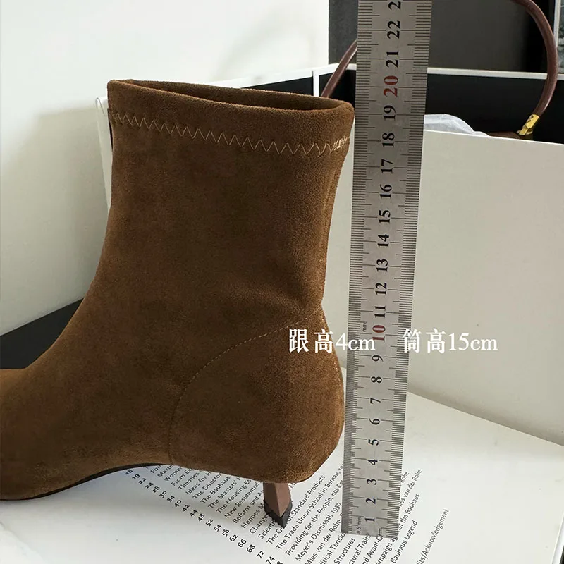 Ботильоны женские Стрейчевые из флока заостренный носок без застежки