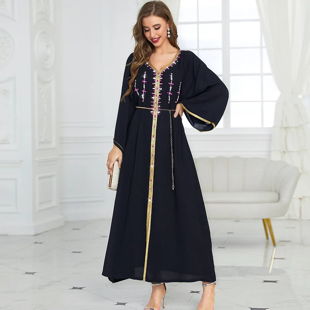 Рамадан, марокканский кафтан, ручная работа, алмазные абаи для женщин, Дубай 2022, мусульманская мода, Черное вечернее длинное арабское платье...