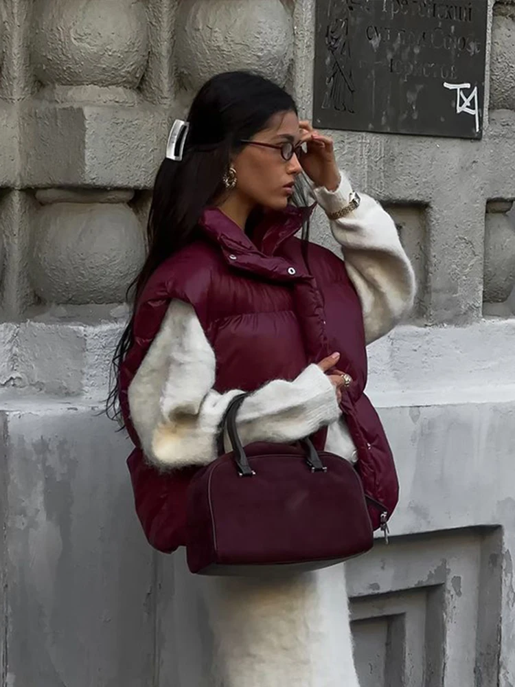 Повседневный бордовый красный женский жилет модный теплый отложной воротник на