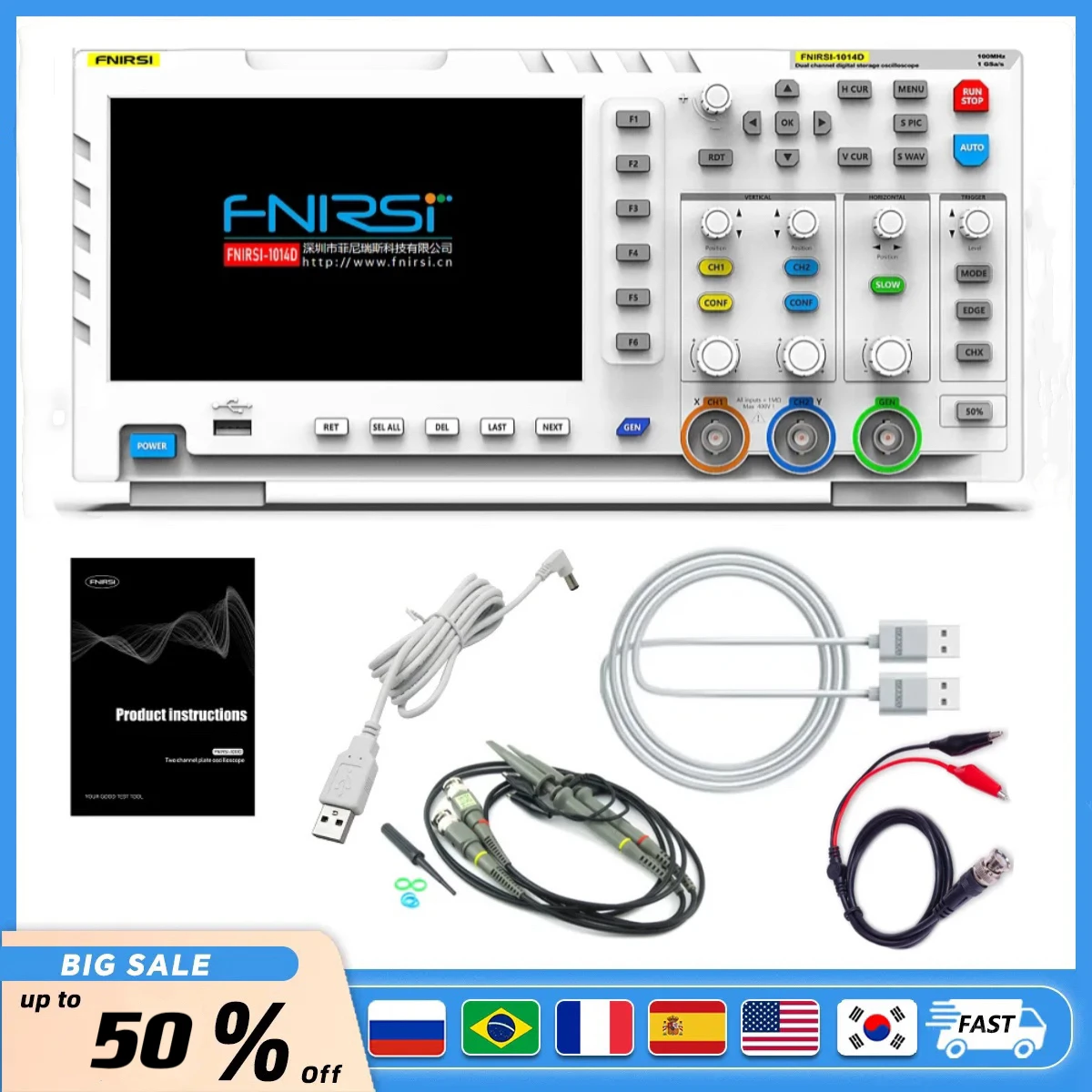 

Digital Oscilloscope FNIRSI-1014D 2 In 1 Dual Channel Input Signal Generator 100MHz* 2 Ana-log Bandwidth 1GSa/s Sampling Rate