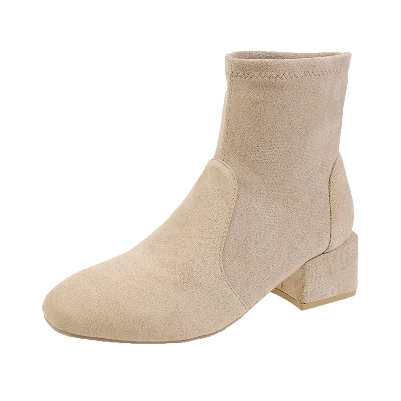 

Casual Square Toe Ankle Boots Women 2022 Autumn New Short Tube Boot Women's Leisure Rear Zip Chunky Heel Fashion Shoes Woman