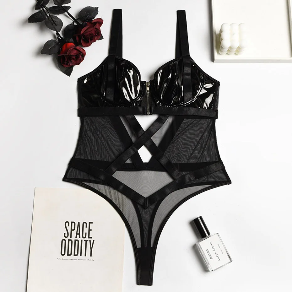 Сексуальное кружевное нижнее белье JSY Черное женское комбинезон с вырезами боди