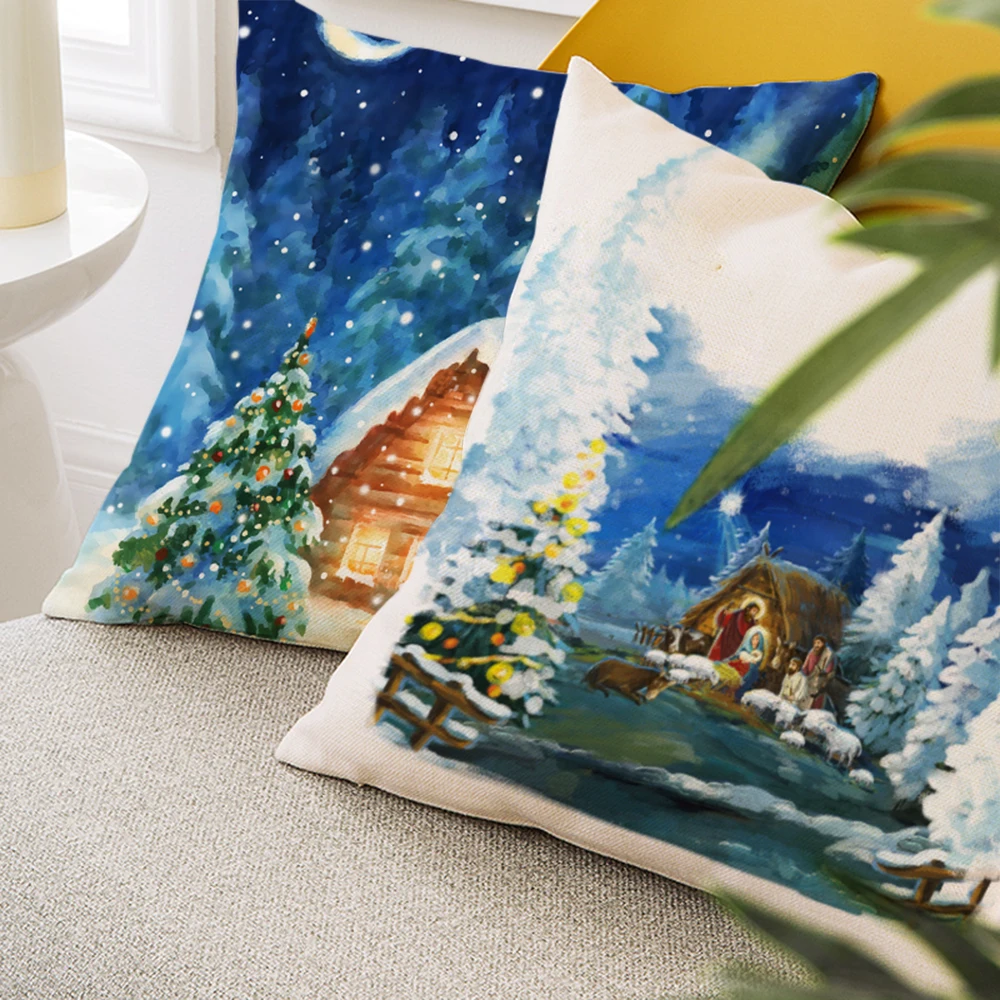 

Linen Christmas Cushions 45x45 for Living Room Decorative Pillows for Sofa Couch Modern Pillowcases for Chair Home Decoration