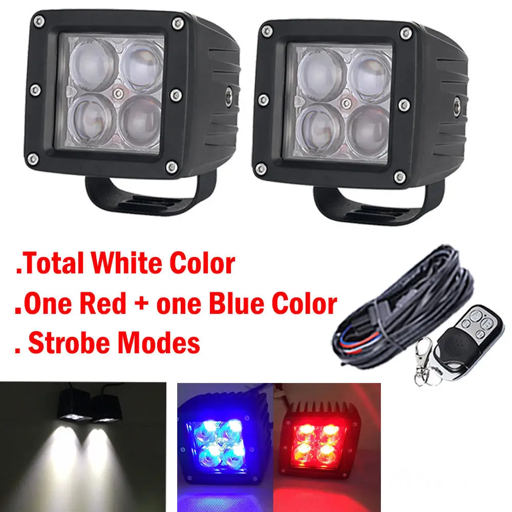

2x 3 Inch 60W White/Red Blue/Strobe Led Work Light Spotlights Headlights Emergency Warning Light Kit for ATV SUV Truck Boat Car