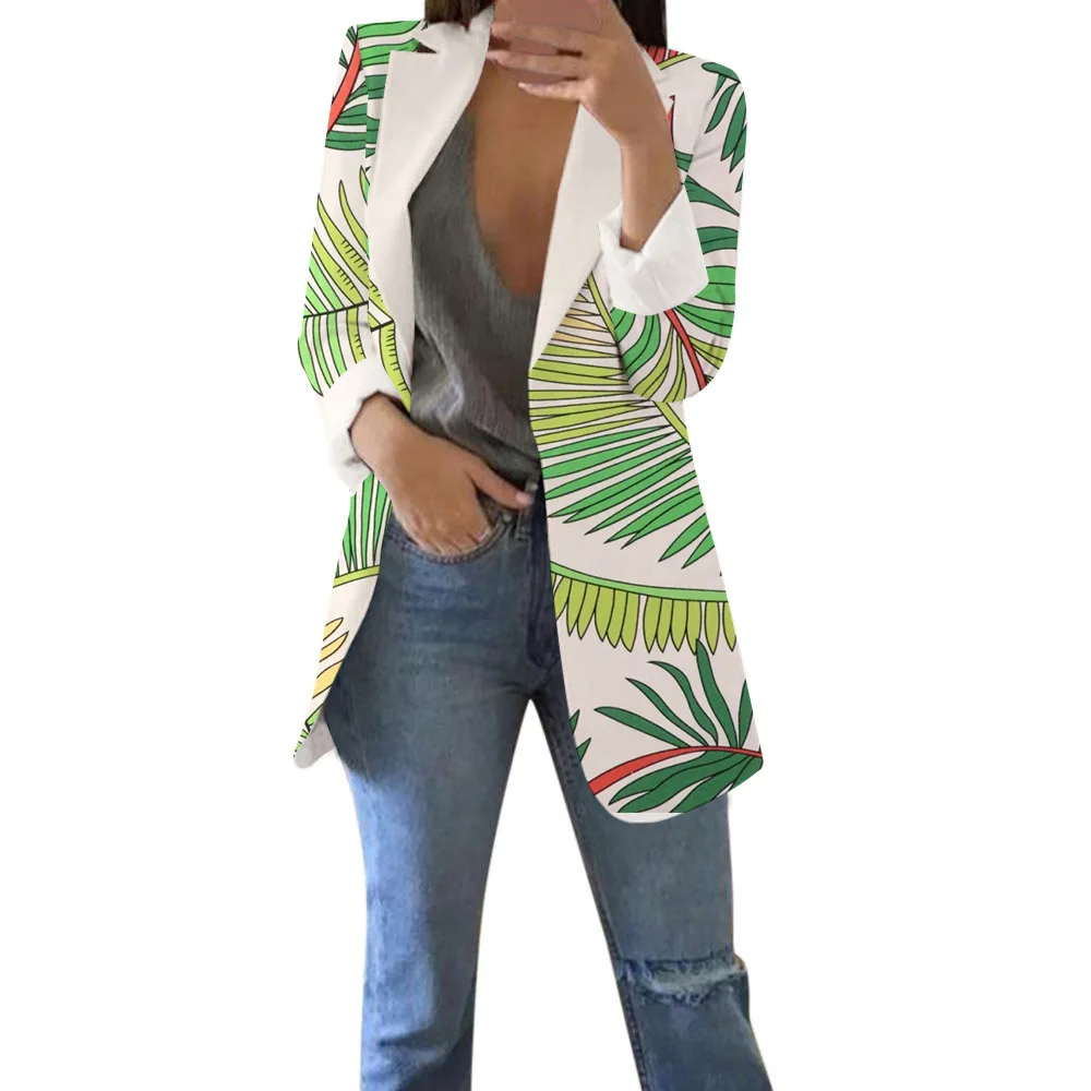 Blazer for Women 2023 New Plant Print Temperament Leisure Cardigan Coat for Women Jacket Cropped Blazer