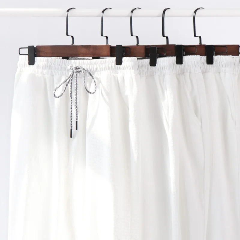 

Japanese White Waffle Pants Men's and Women's Loose Sports 2022 New Spring and Summer Thin Casual Pants Men's Trousers
