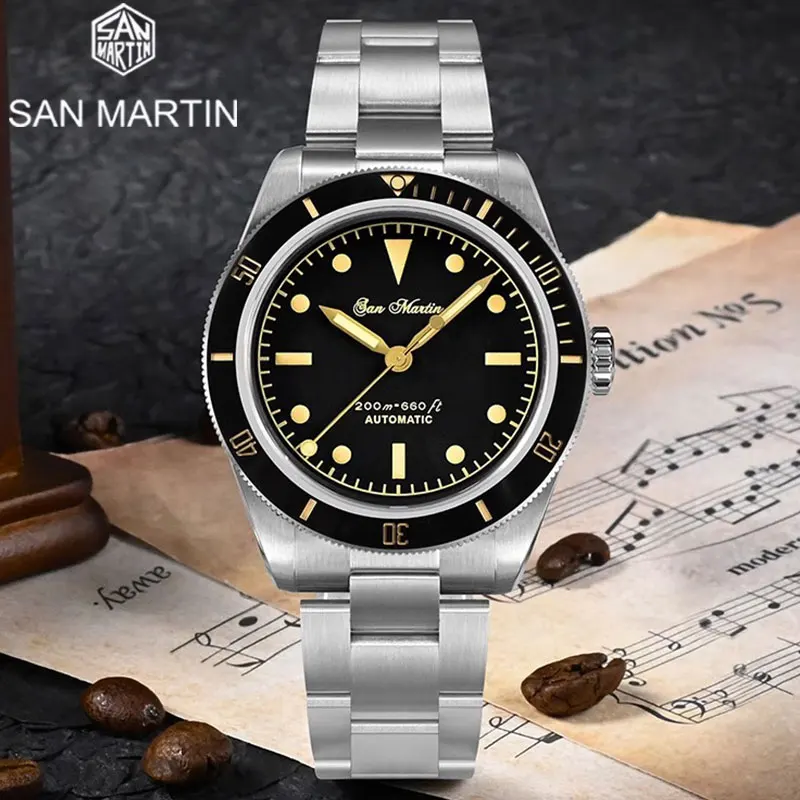

San Martin Men Brand Vintage 38mm Diver 6200 Watch for Luxury Water Ghost NH35 Automatic Mechanical Sapphire 200m Waterproof