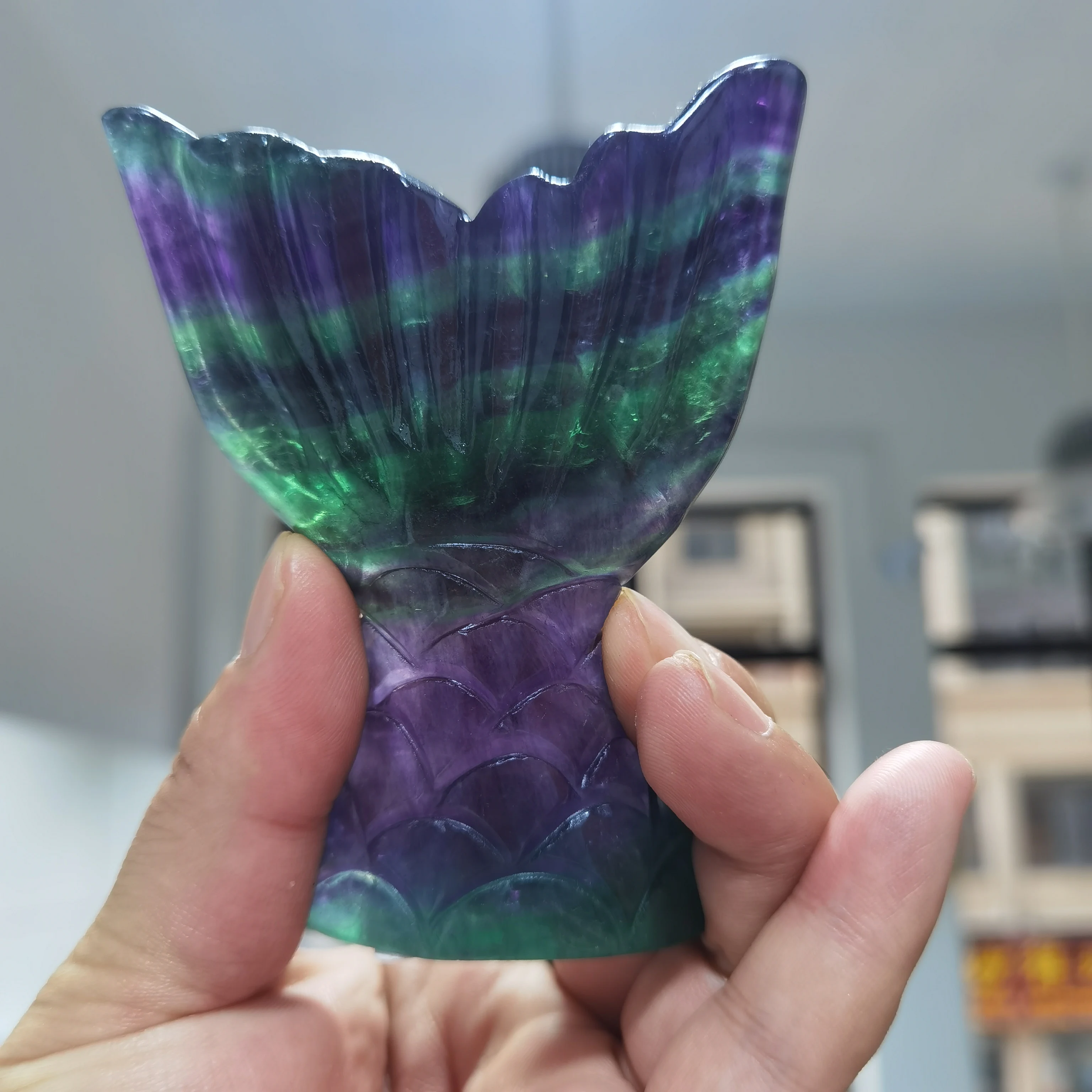 

Natural Colorful Fluorite Mermaid Tail Carved Decorative Crystal Ornaments