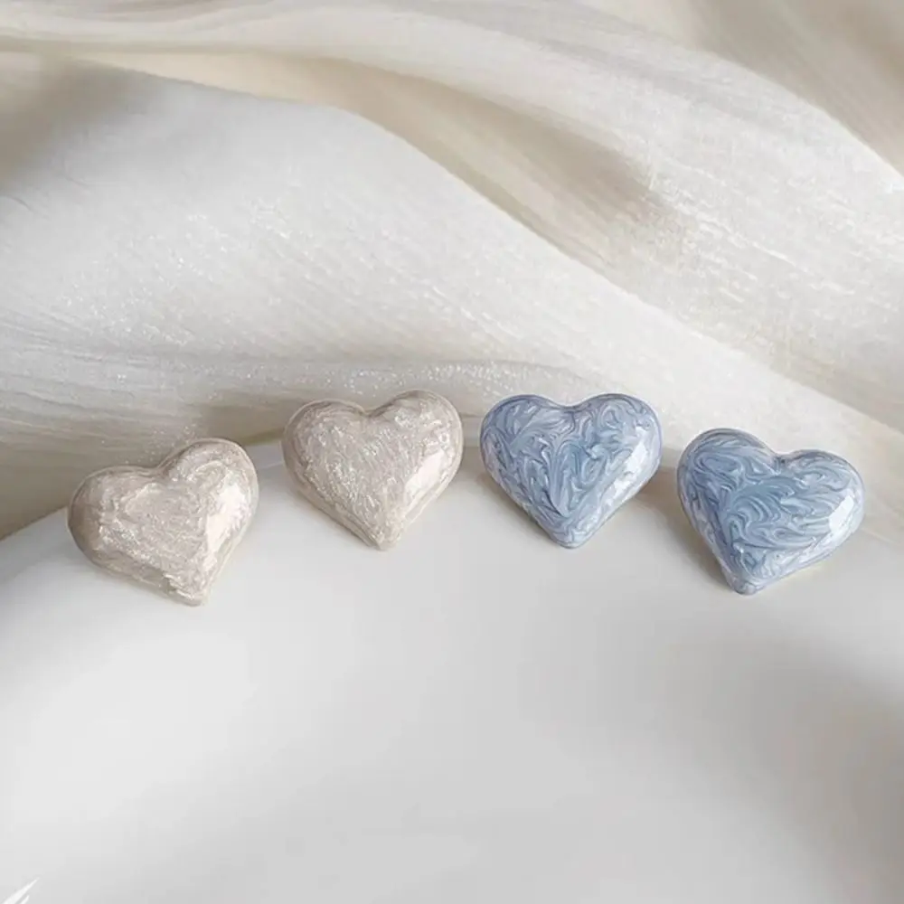 

2023 New Love Heart Stud Earrings Simple Elegant White Blue Marbling Dropping Oil Earrings Love Korean Retro Jewelry