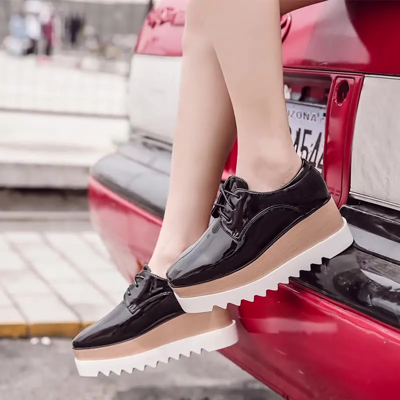 

All-Match Korean Shoes Patent Leather Ballet Flats Female Footwear Casual Sneaker Autumn Clogs Platform Square Toe 2023 Dress Fa