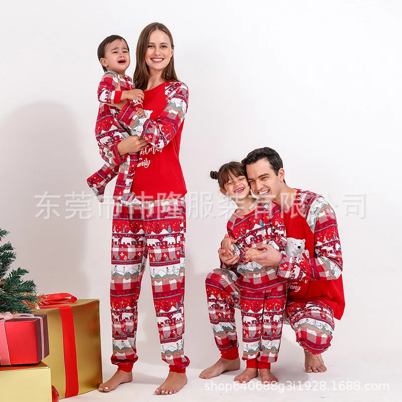 

New Red Print Pajamas Mom and Dad Baby Family Matching Clothing Christmas Costume Sleepwear