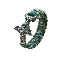 camping umbrella rope braided bracelet viking thors hammer amulet odin crow symbol knot hand fashion chain viking jewelry
