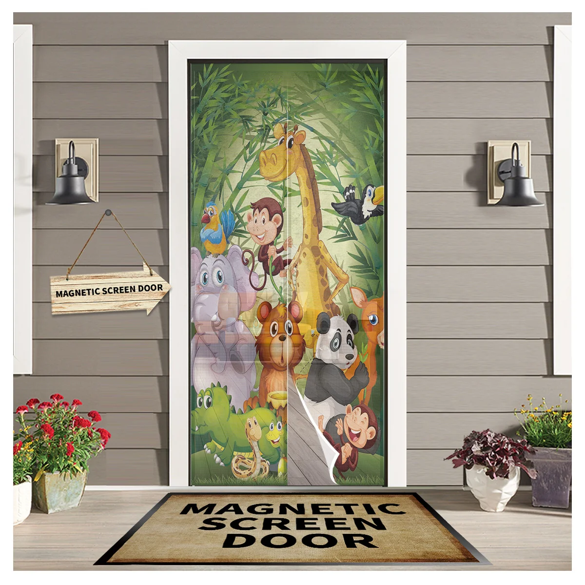 

Cartoon Forest Bamboo Animal Door Curtain Magnetic Mosquito Net Curtains Bedroom Insect Door Screen Gauze Door Window Screens