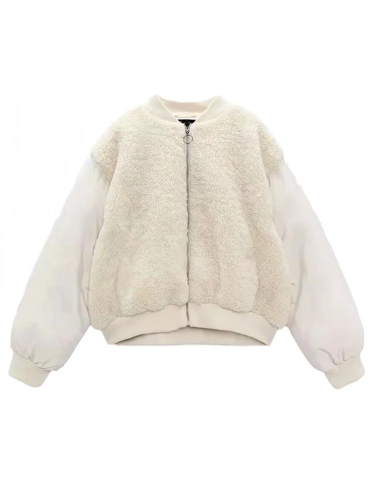 

Fitaylor Autumn Women Women Faux Lamb Wool Patchwork Jacket Casual O-neck Zipper Loose Outwear Fashion Streetwear