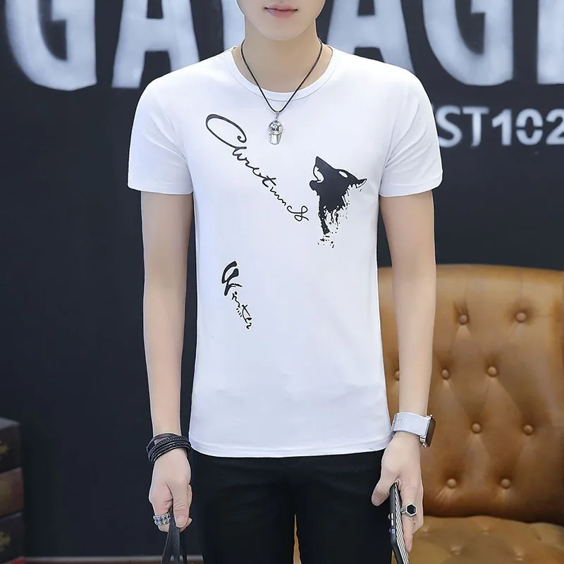 

13821 Men's T-Shirts Summer Short Sleeve t shirt men Simple creative design line cross Print cotton Brand shirts Men Top Tees