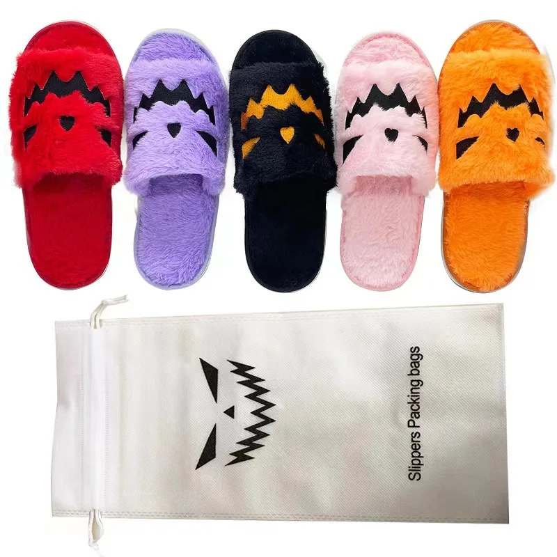 Women Halloween Pumpkin Slippers Soft Plush Flip Flop House Indoor Shoes Warm Home Slippers Winter Female Fur Slides Girls gift