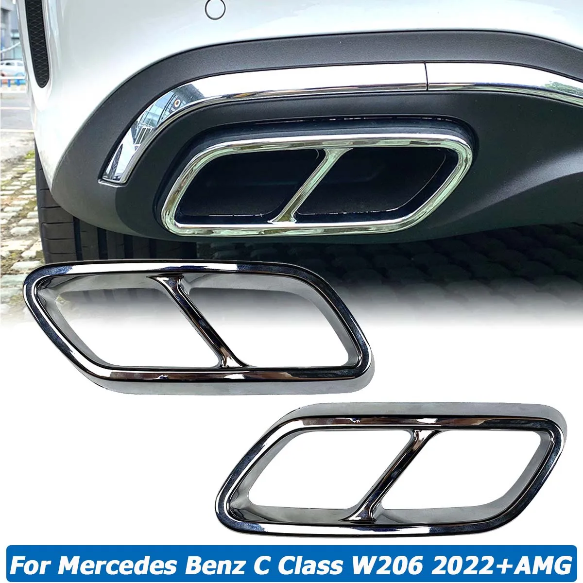 

Задний глушитель выхлопной трубы, крышка выхлопной трубы, отделочная рамка для Mercedes Benz C Class W206 C200 C260 C300 AMG 2022 +, автомобильные аксессуары