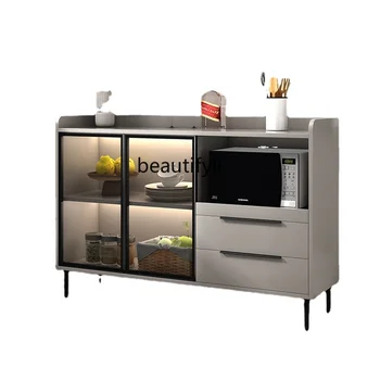 zq Light Luxury Sideboard Cabinet Modern Minimalist Narrow Kitchen Microwave Oven Cabinet Living Room Wall Wine Cabinet Locker