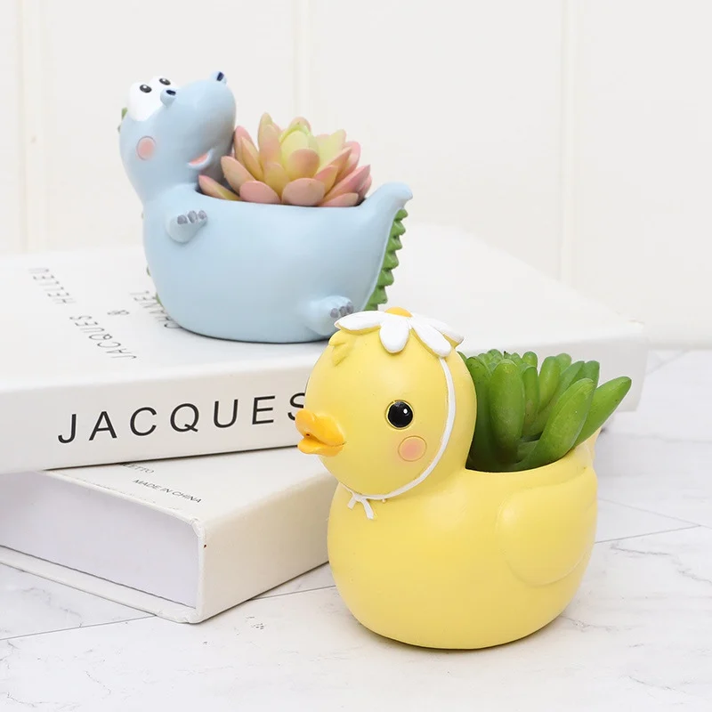 

Cartoon Animal Resin Flowerpot Succulent Green Plants Flower Pot Duck Bear Shaped Planter Bonsai Pots Home Office Tabletop Decor