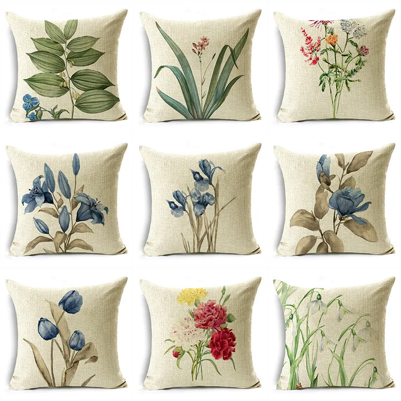 

OMIO Spring Flowers and Plants Pillowcase Simple Style Office Living Room Sofa Cushion Cover 40/45/50cm Bay Window Bedside Decor