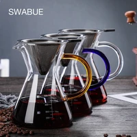 heat resistant borosilicate glass coffee maker stainless steel paperless filter transparent tea kettle with handle shareing pot