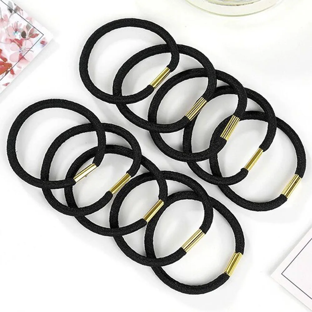 

10 Pcs/lot of Large Solid Color Base Hair Rope Rubber Band DIY Thick Metal Color Buckle Round Headband Girl Hair Accessories