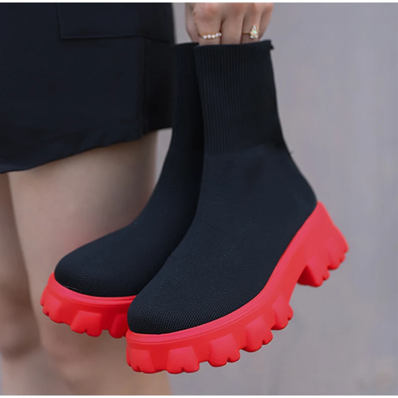 

NEW Women Boots Wedges Sock Shoes Casual Ladies Ankle Boot Fashion Booties Vulcanized Footwear Platform botas de mujer